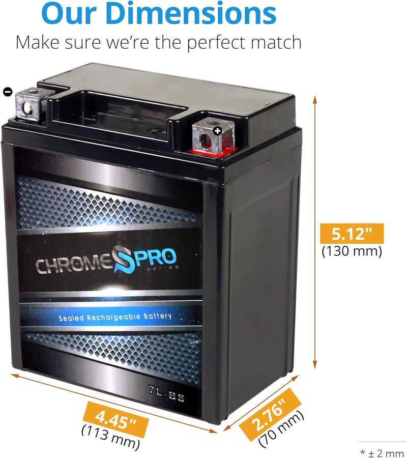 Chrome S Pro 7L-BS Maintenance-Free 12V 7Ah Battery Replacement for ATV, Motorcycle, Jet Skis, Scooter, UTV, and More - Nut and Bolt (T3) Terminal - Image 2
